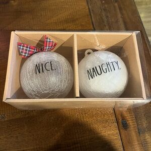 Rae Dunn White Holiday Ornaments - Nice & Naughty